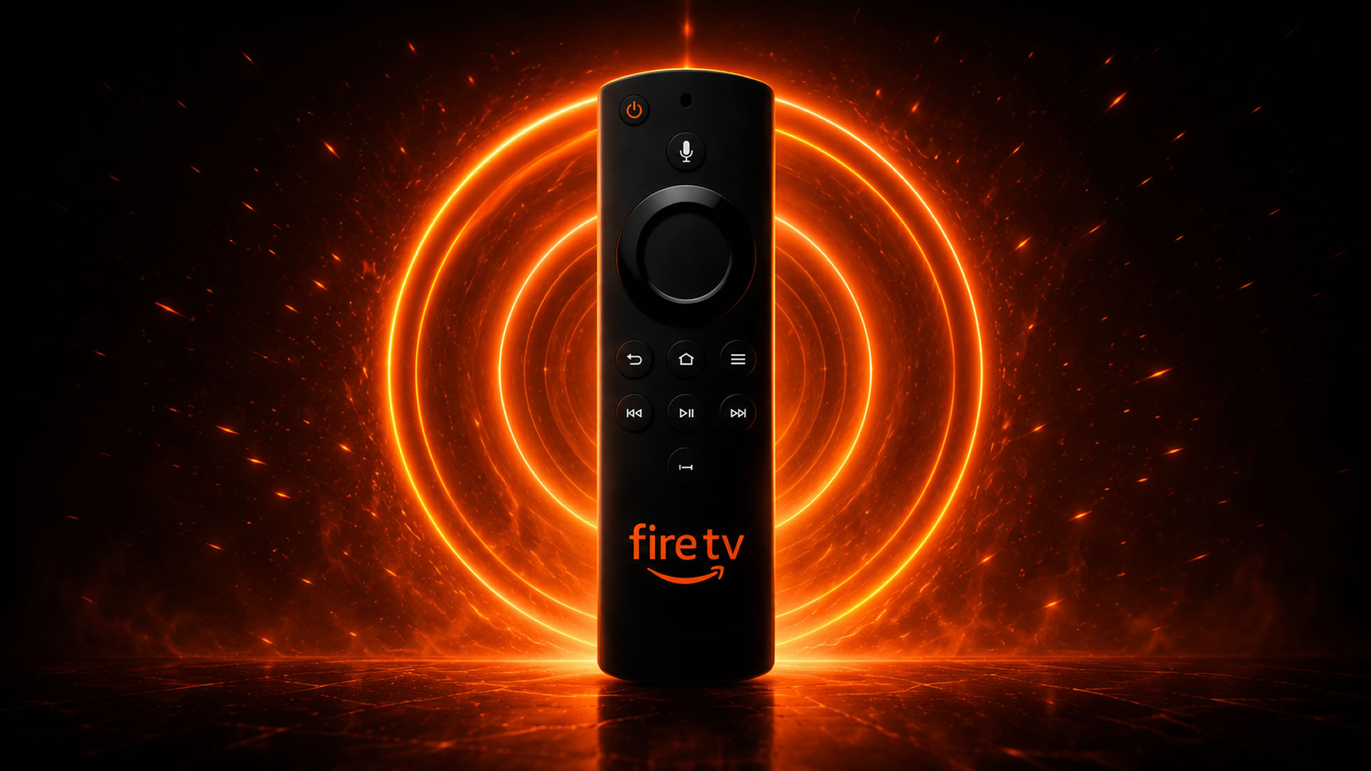 Fire TV remote with orange neon glow – cinematic streaming device
