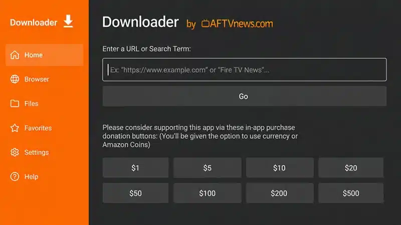 Entering APK download URL in Downloader app on Firestick