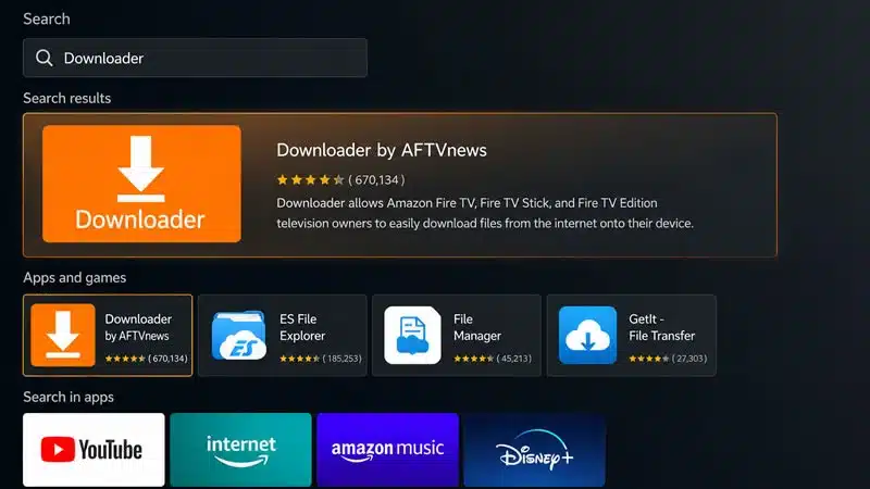 Installing orange Downloader App by AFTVnews on Fire TV Stick